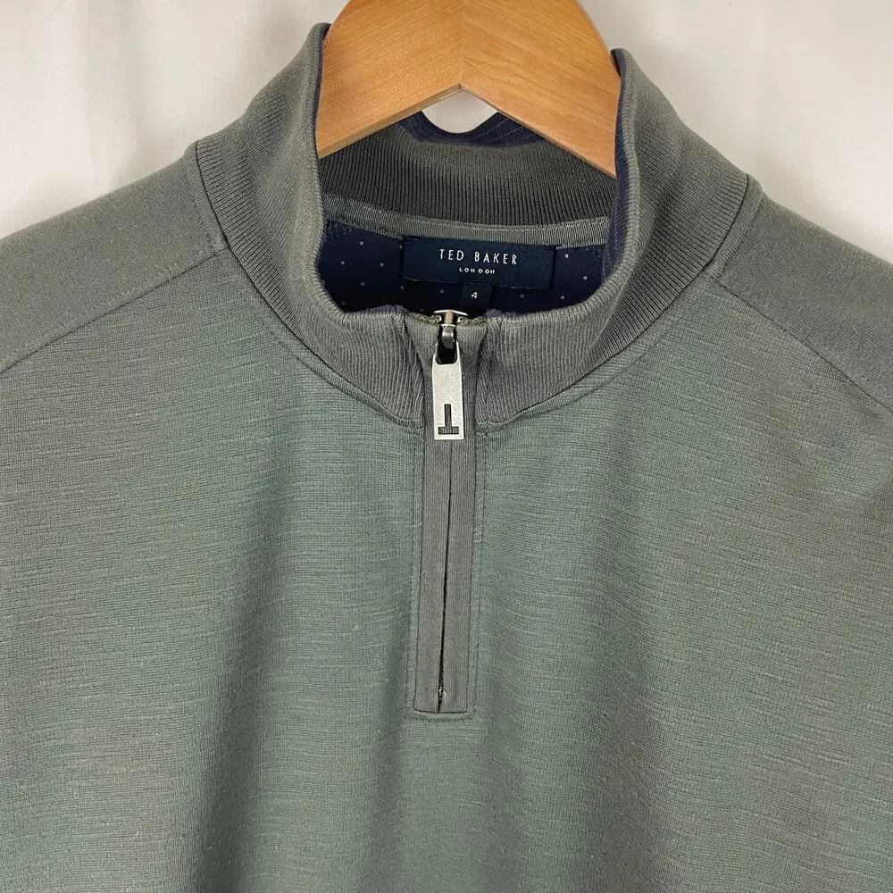 Ted Baker Caravan 1/4 Zip Pullover Gray/Green Long Sleeve Men's Size 4 or US L